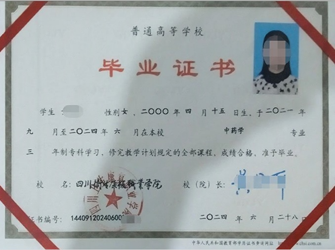 自贡四川卫生康复职业学院毕业证样本图片